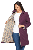 Womens Quilted Check Detail Purple Coat db107